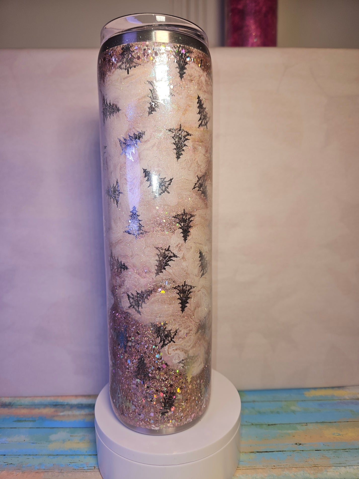 32 oz Tipsy Magnolia Glitter Base Tumbler w/ Pink Truck Holiday, Christmas, Winter