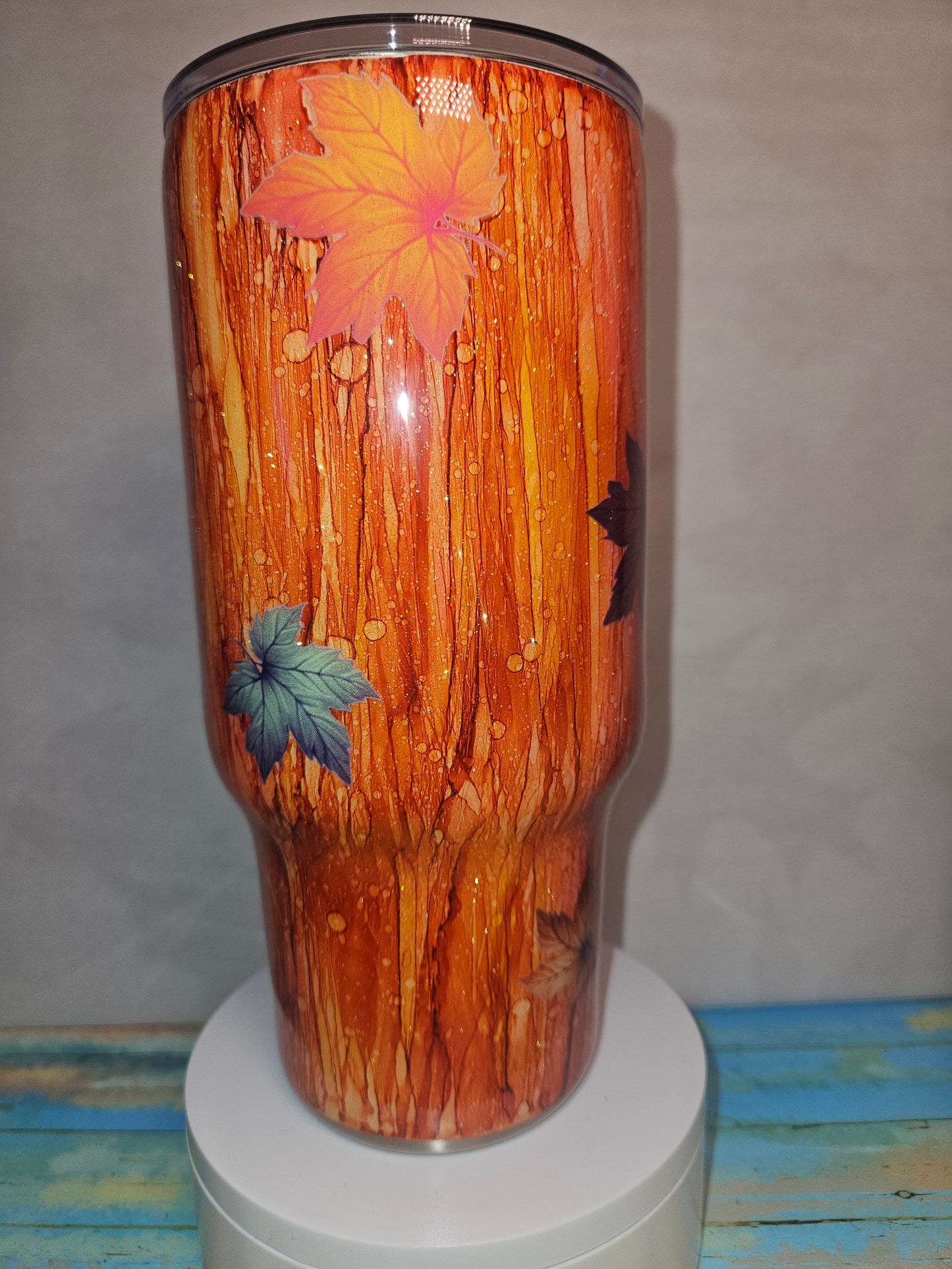 24 oz. MAN I LOVE FALL (M.I.L.F) Skeleton Tarot Decal on Rustic Raindrop base / Glitter bottom