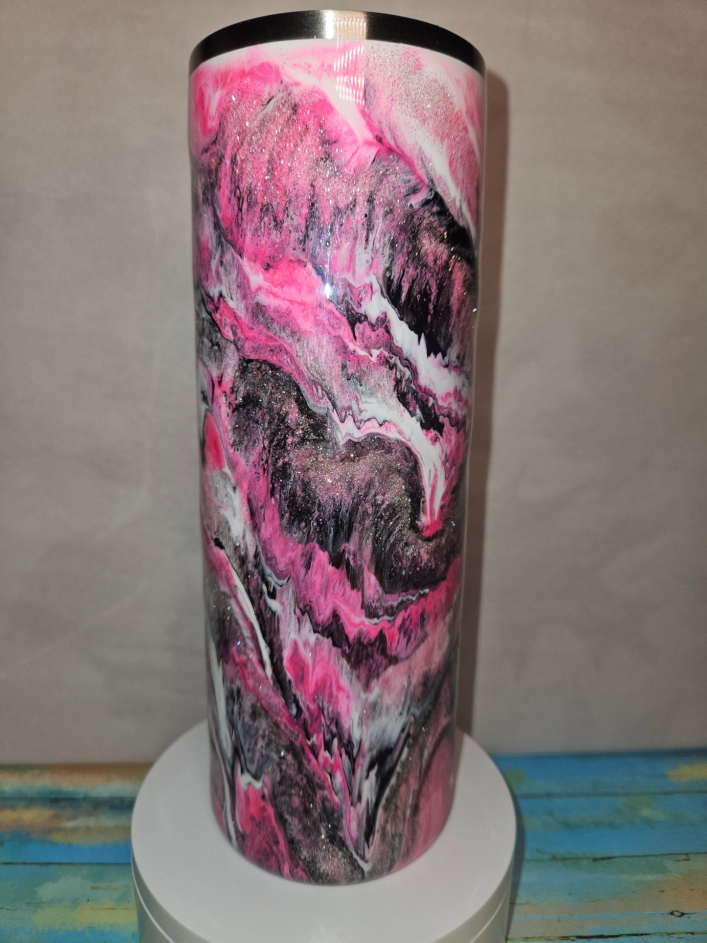 20 oz Pink, White & Black Tumbler