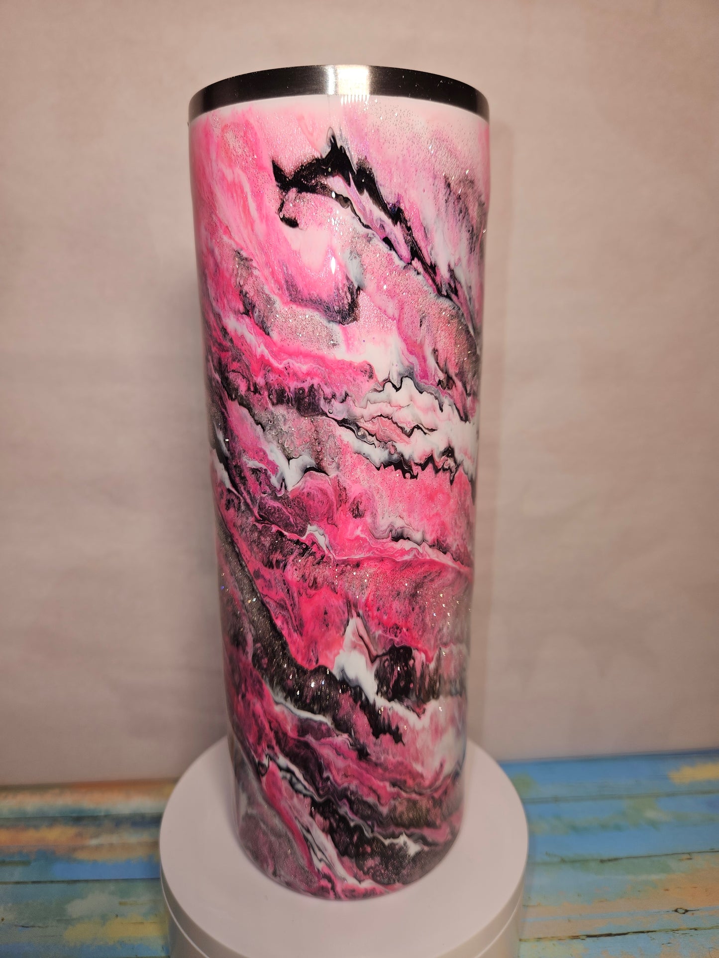 20 oz Pink, White & Black Tumbler