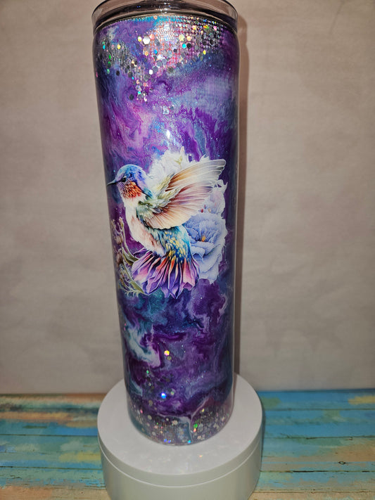 30 oz Purple & Blue Ink Swirl w/ Hummingbird decal