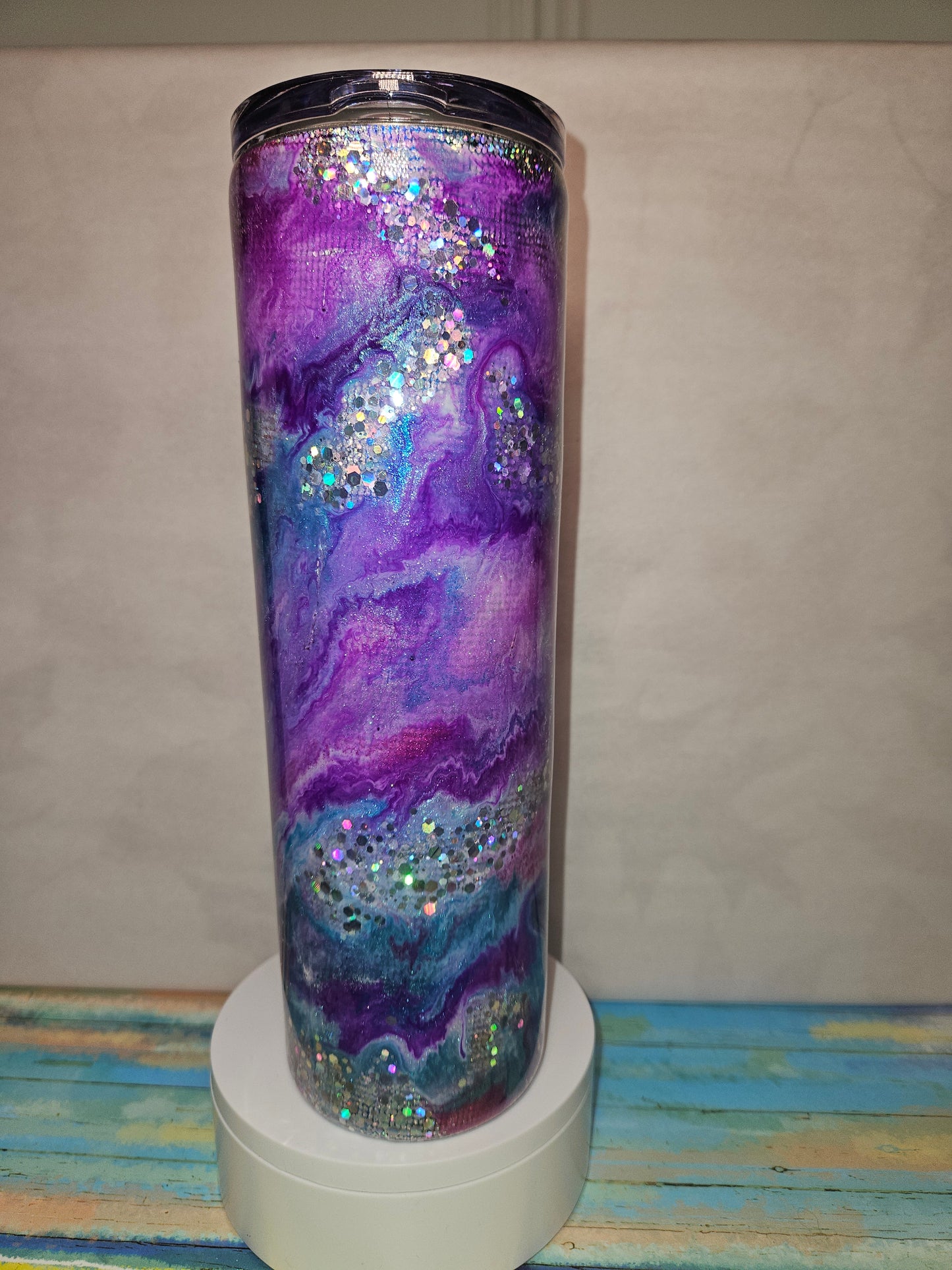 30 oz Purple & Blue Ink Swirl w/ Hummingbird decal