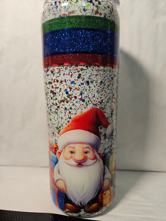 20 oz Christmas Santa and Elves Glitter base Tumbler