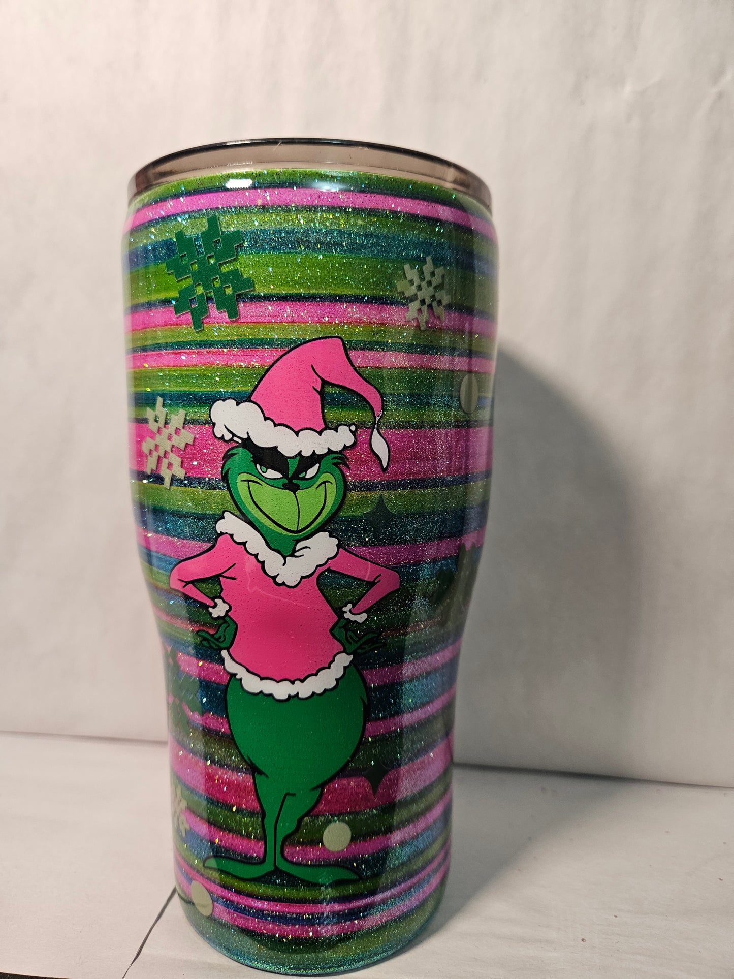 20 oz Modern Curve Christmas Grinch Serape Tumbler Pink and Green