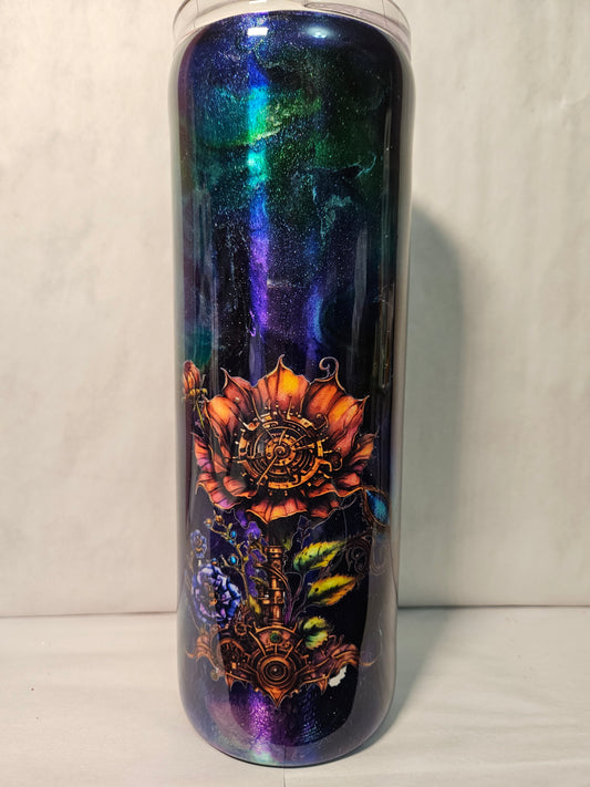 20 oz Steampunk flower Metallic Shimmer Stained glass Ink Swirl Tumbler