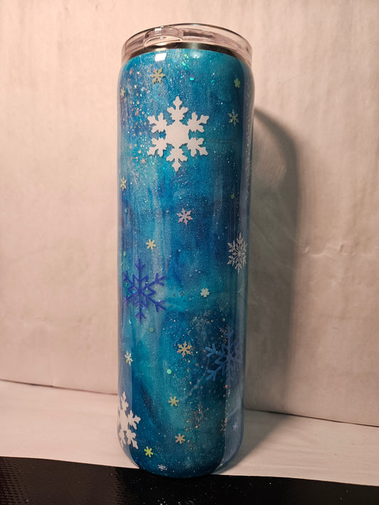 30 oz Winter Snowflakes Blue inks and holographic foil Tumbler